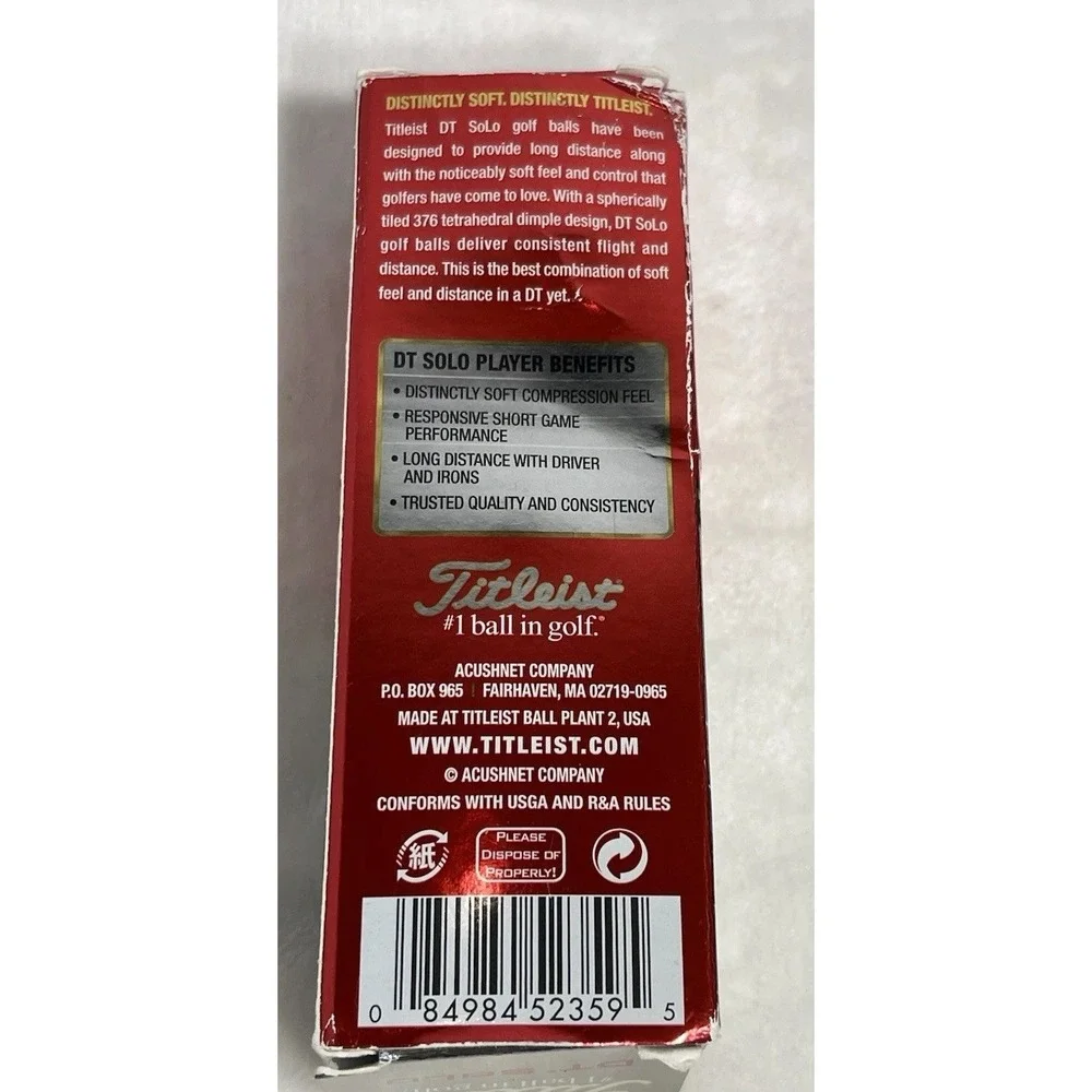 Titleist DT SOLO Golf Balls - Sleeve of 3 Golf Balls‎ With Box